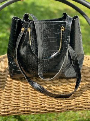 Croc-Embossed Leather Bucket Bag