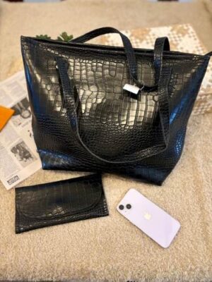 OVERSIZED CROC TOTE with matching Flap Wallet